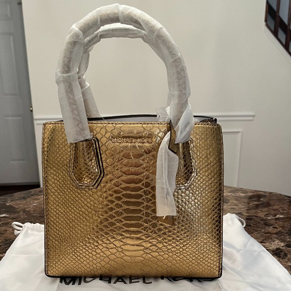NWT Michael Michael Kors Gold Mercer Studio Leather Crossbody & Top Handle Bag
